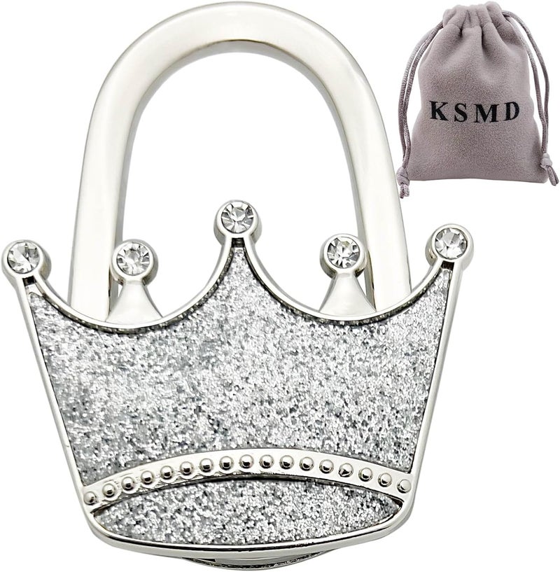 Purse Hooks for Table and Bars,Portable Purse Hanger Organizers Hooks Handbag Holder Pocketbook Holder Bag Storage for Desk Bag Hook,Foldable Folding Table Hook Hanger, Silver Crown, KSMDSXWG001